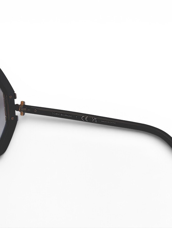 Tory Burch TY9062U Geometric Oversized Sunglasses Black & Gold w/ Case